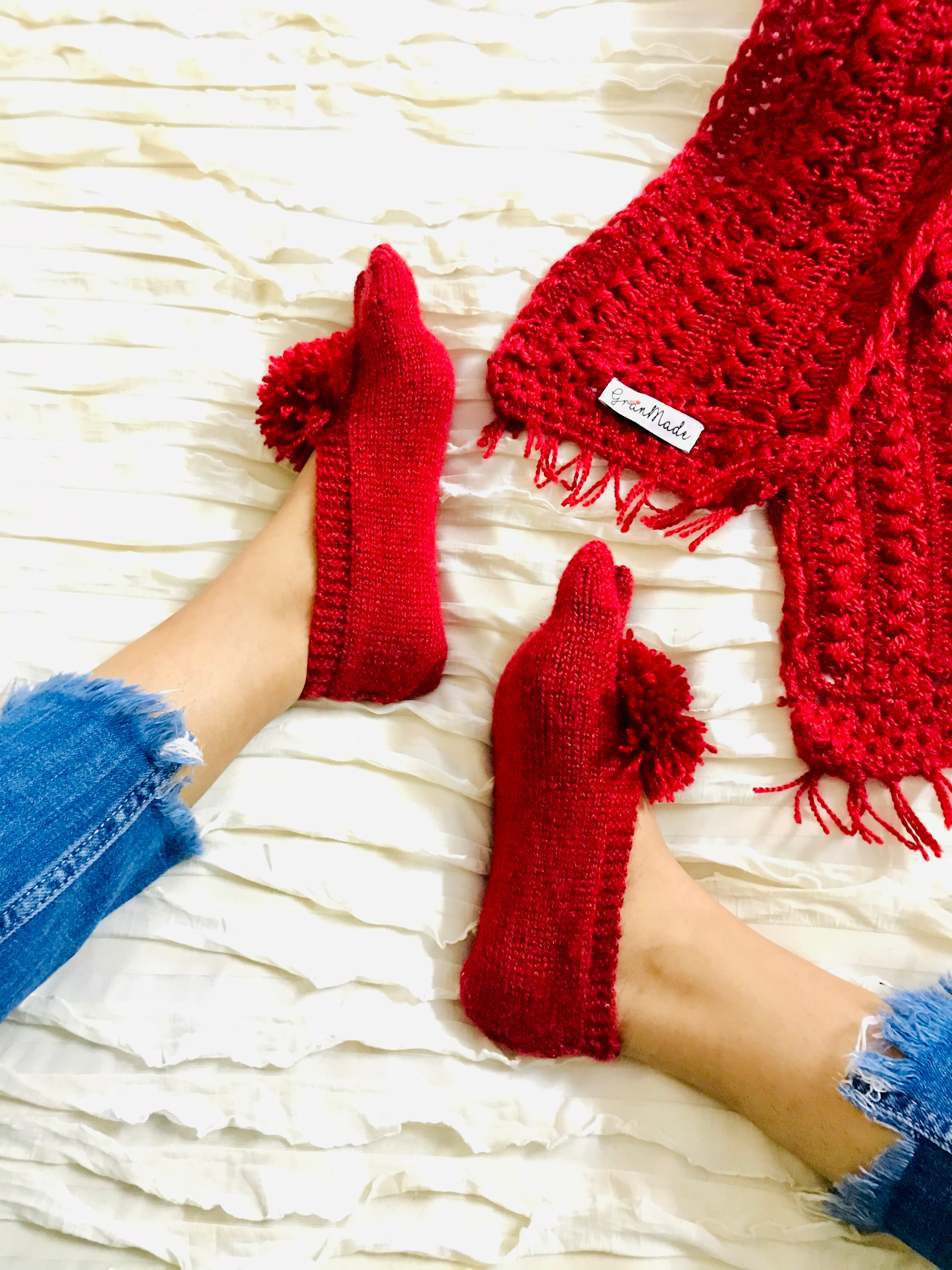 Red Hand-knit Socks - Granmade