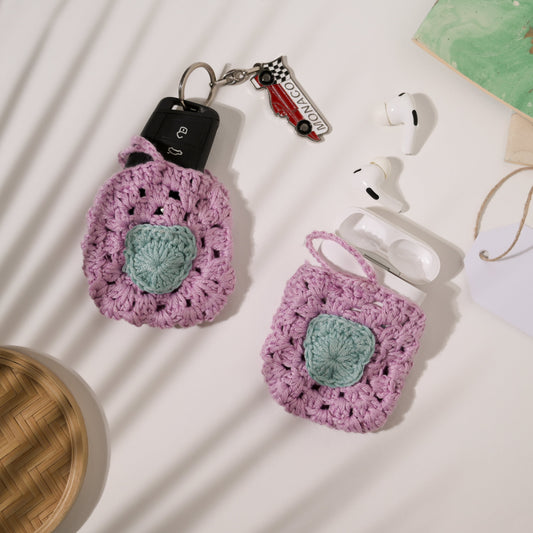 Purple Crochet Teddy Airpod Cover - Granmade