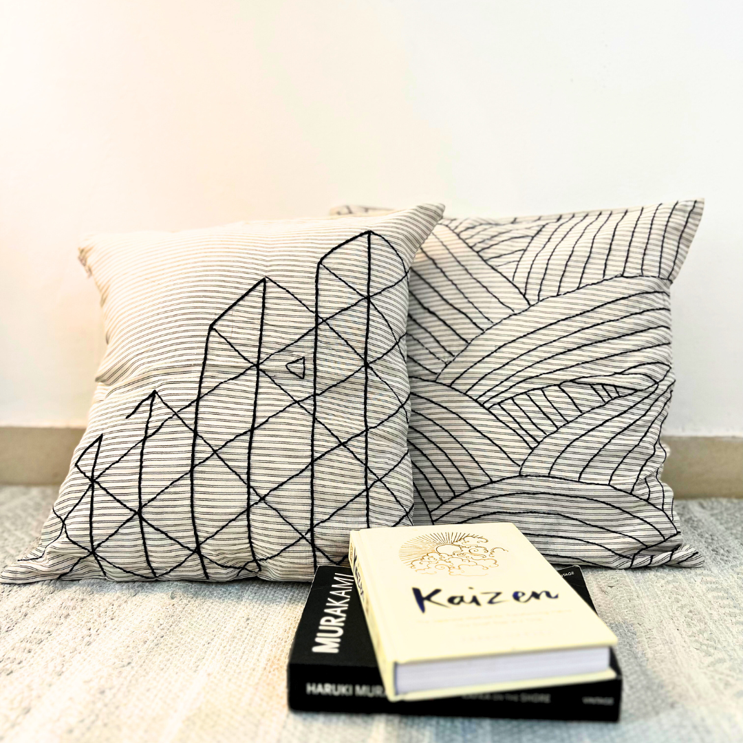 Minimal Hand embroidered cushion cover (set of 2) - Granmade