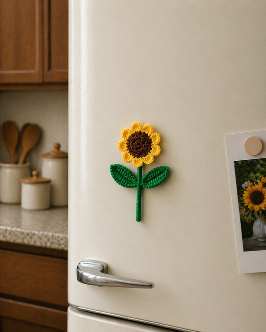 Crochet Sunflower Fridge Magnet