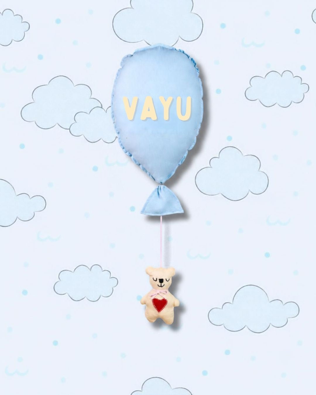 Blue Balloon Teddy Nursery Hanging Decor