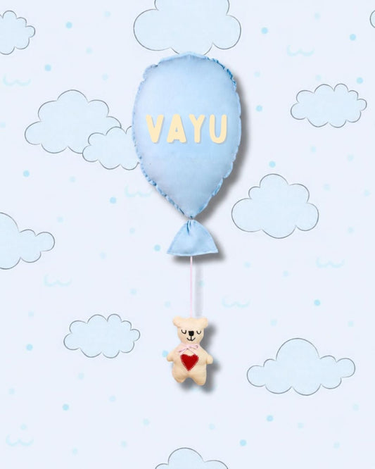 Blue Balloon Teddy Nursery Hanging Decor