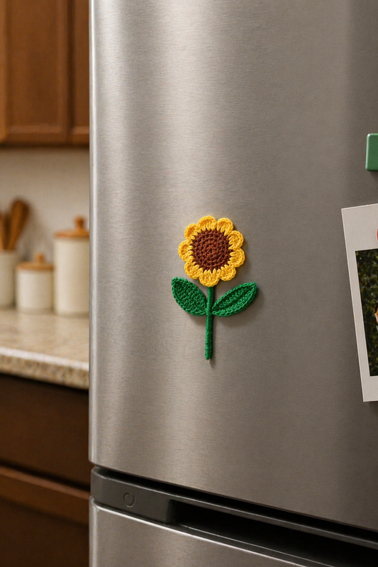 Crochet Sunflower Fridge Magnet
