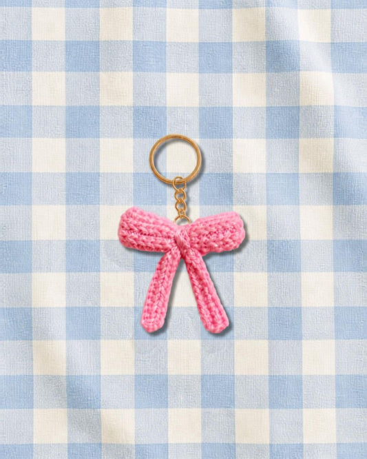 Crochet Bow Keychain- Pink