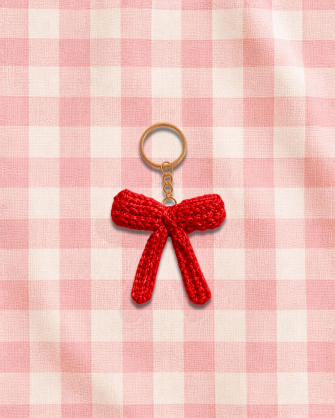 Crochet Bow Keychain- Red