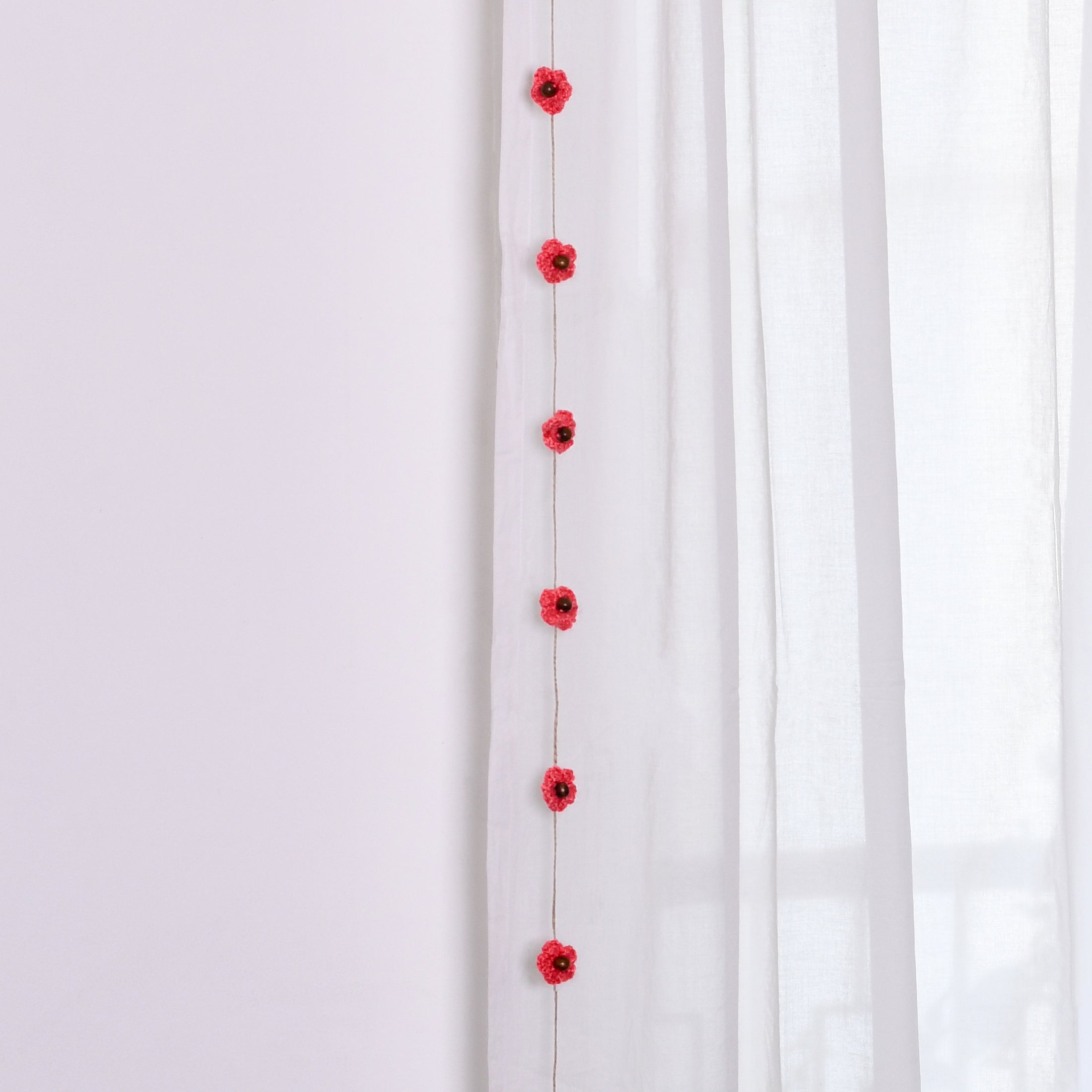 Pink Daisy and Wood Hand-knit Toran (set of 2)