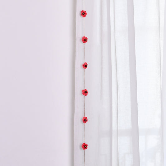 Pink Daisy and Wood Hand-knit Toran (set of 2)