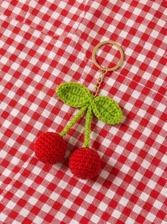 Crochet Cherry Keychain