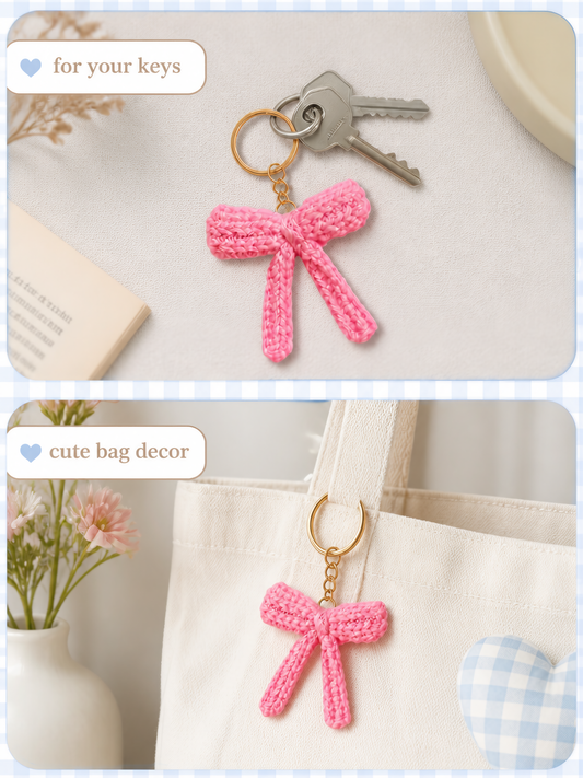 Crochet Bow Keychain- Pink