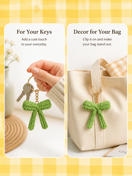 Crochet Bow Keychain- Green