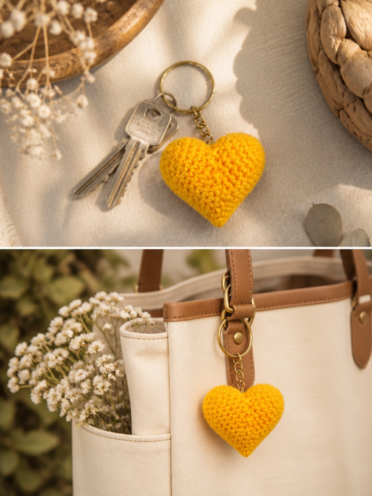 Crochet Heart Keychain- Yellow