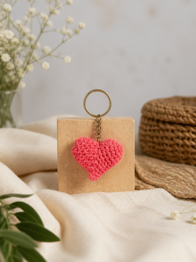 Crochet Heart Keychain- Pink