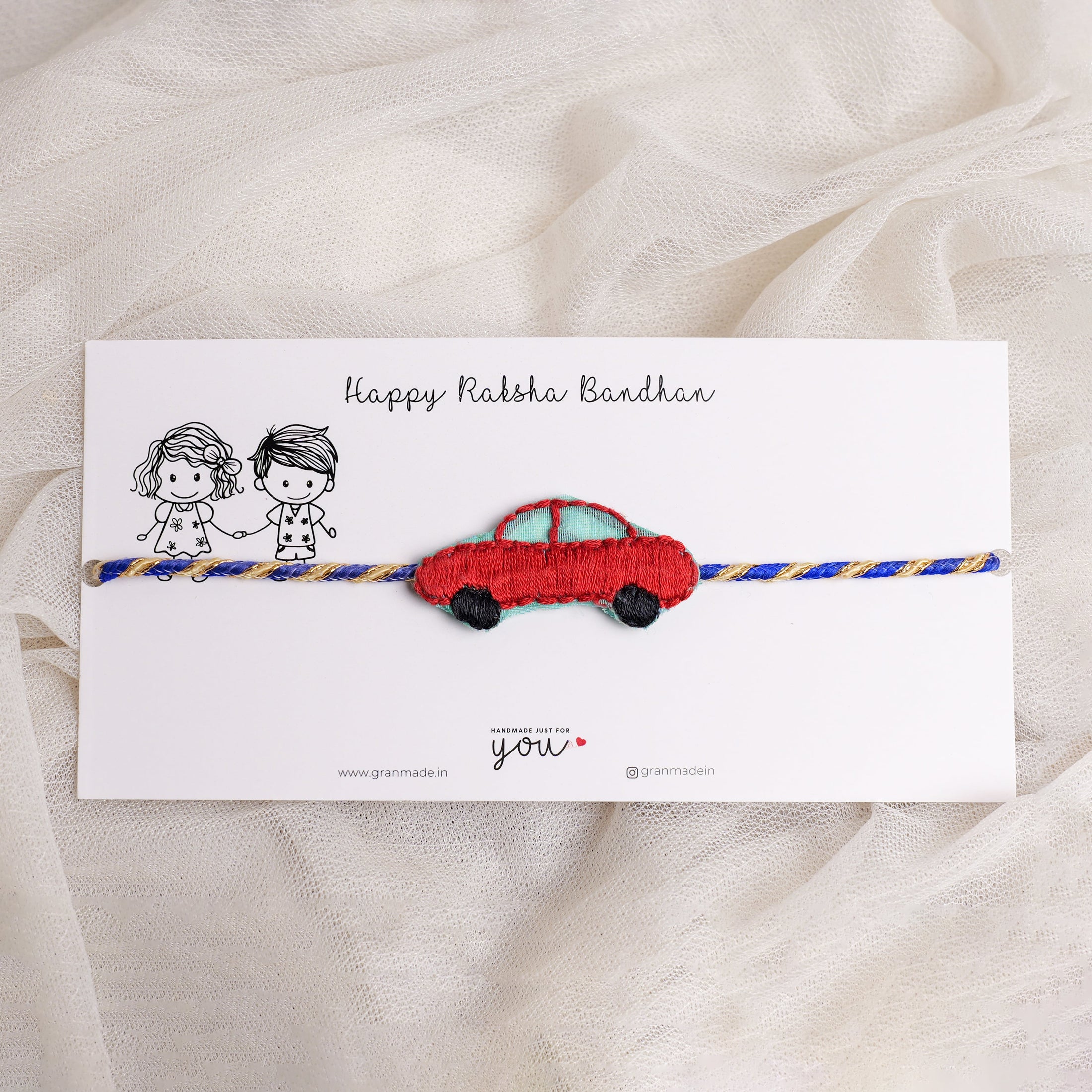 Handmade Red Car Rakhi for kids