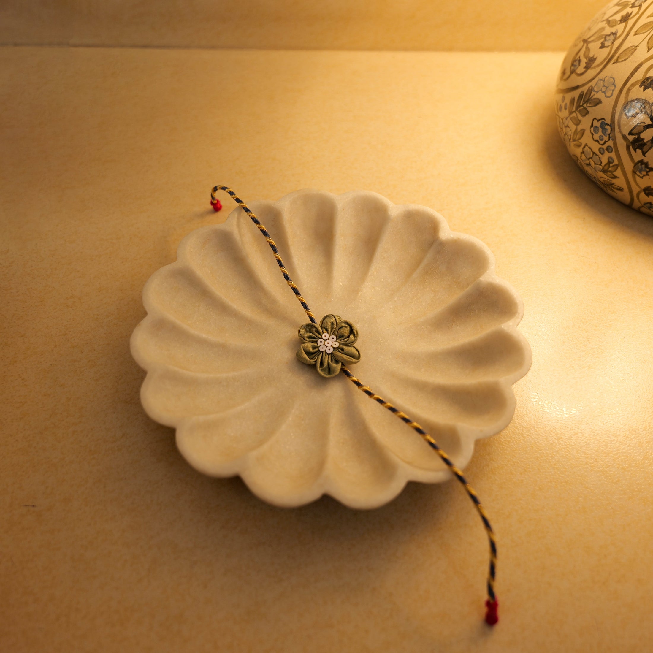 Handmade Phool Rakhi- Gold Green