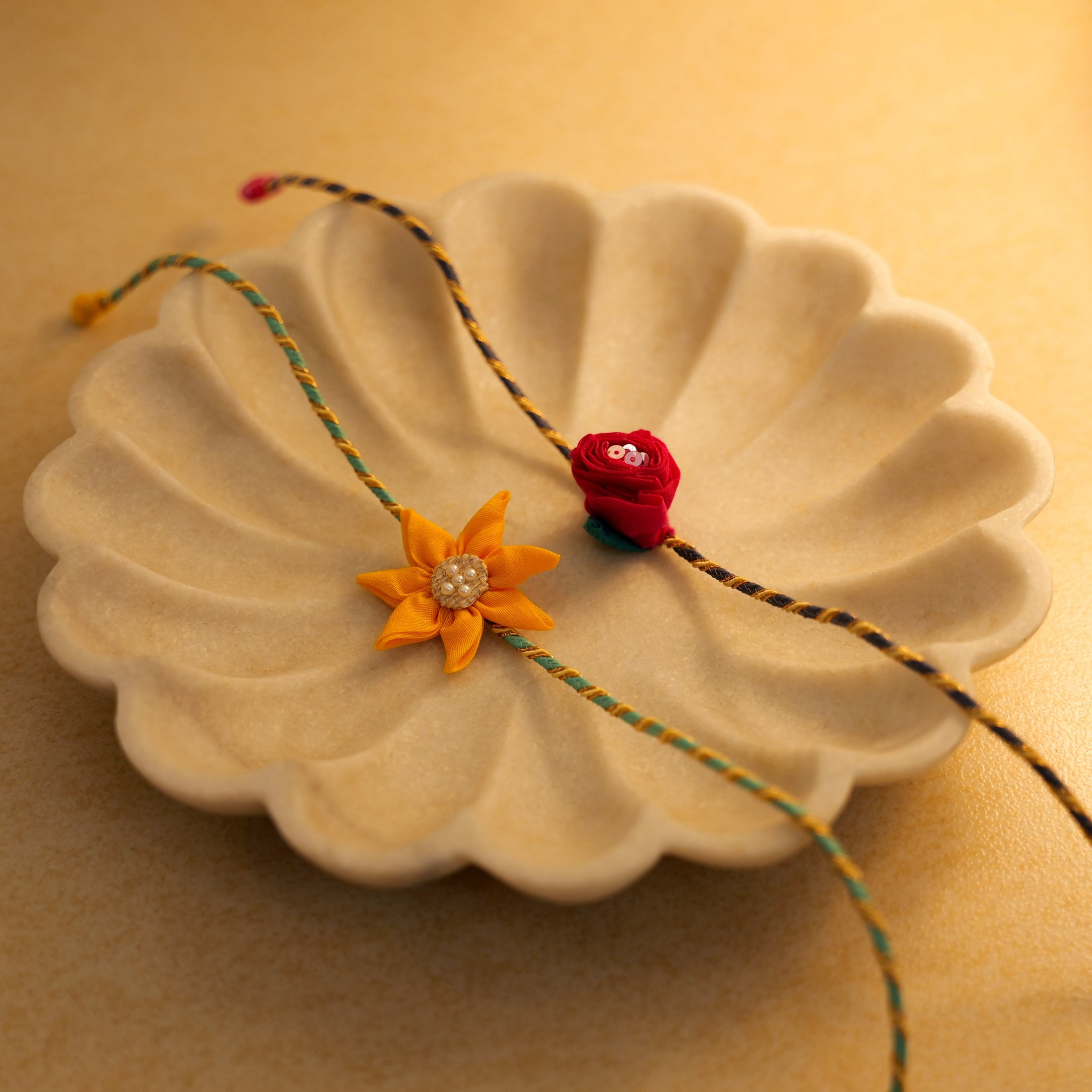 Rose & Sunflower Textile Rakhi set of 2