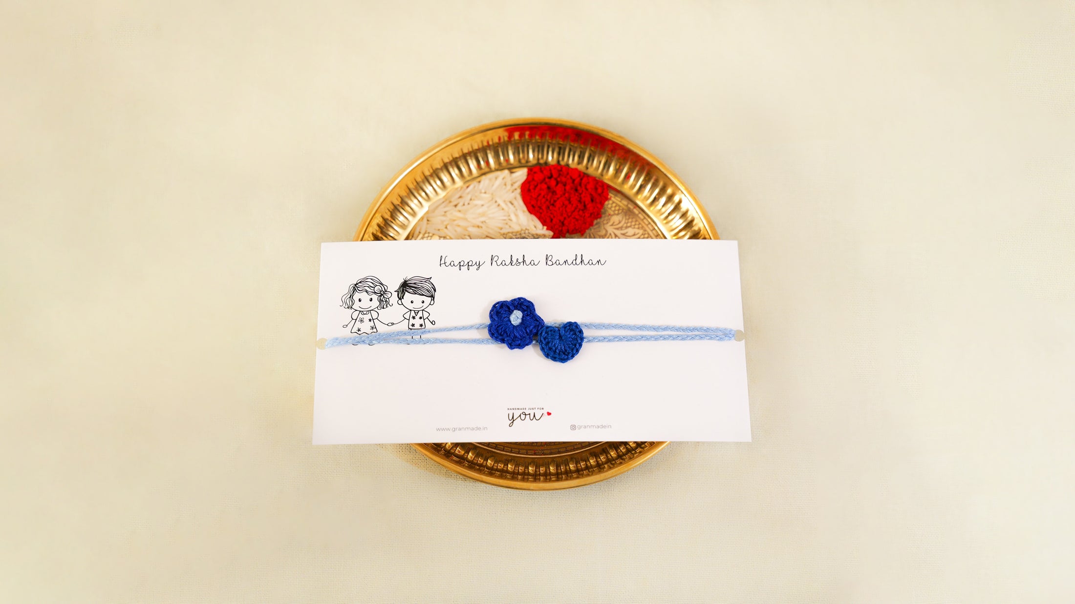 Crochet Heart and Flower Rakhi set of 2