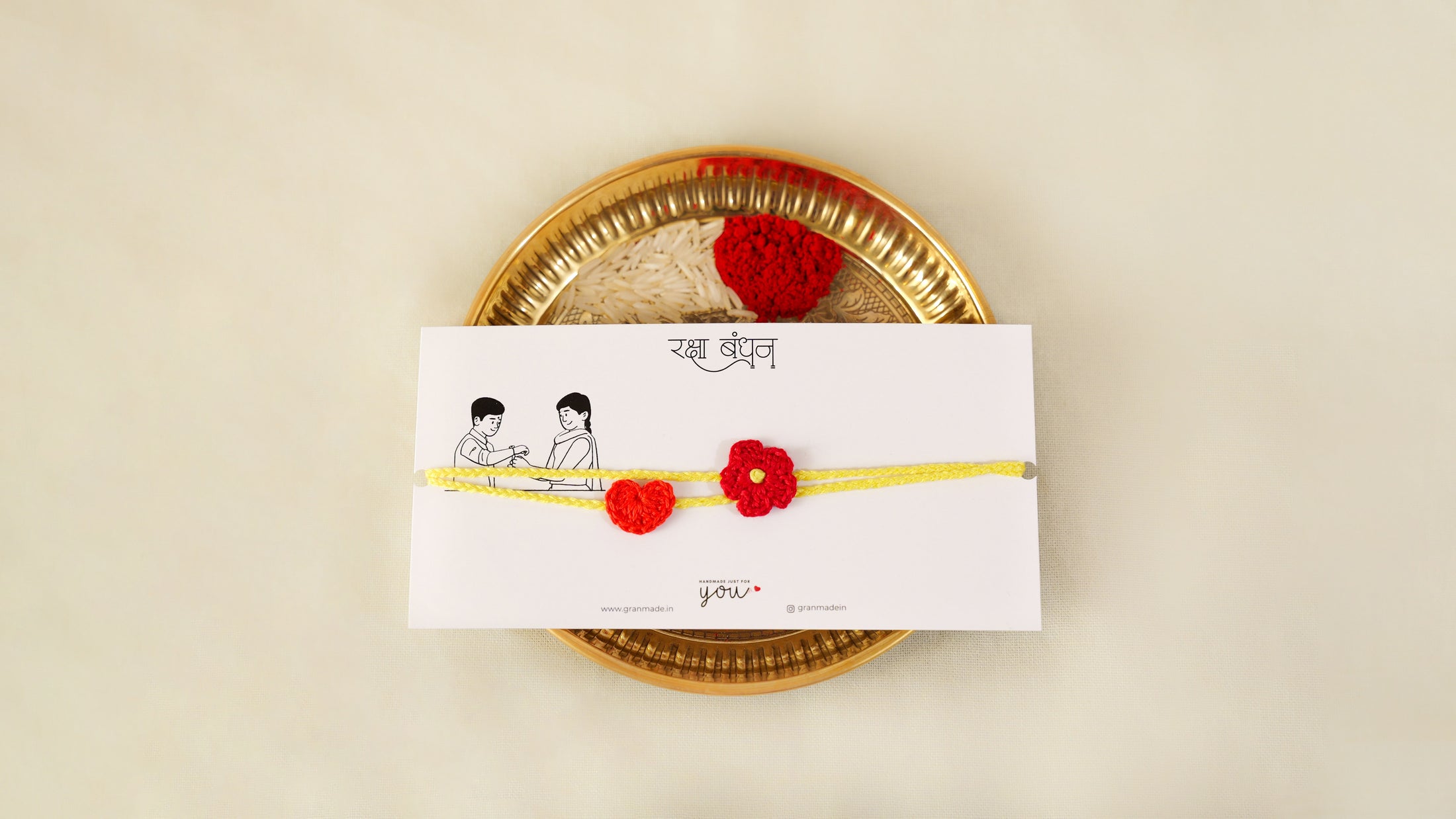 Crochet Heart and Flower Rakhi set of 2