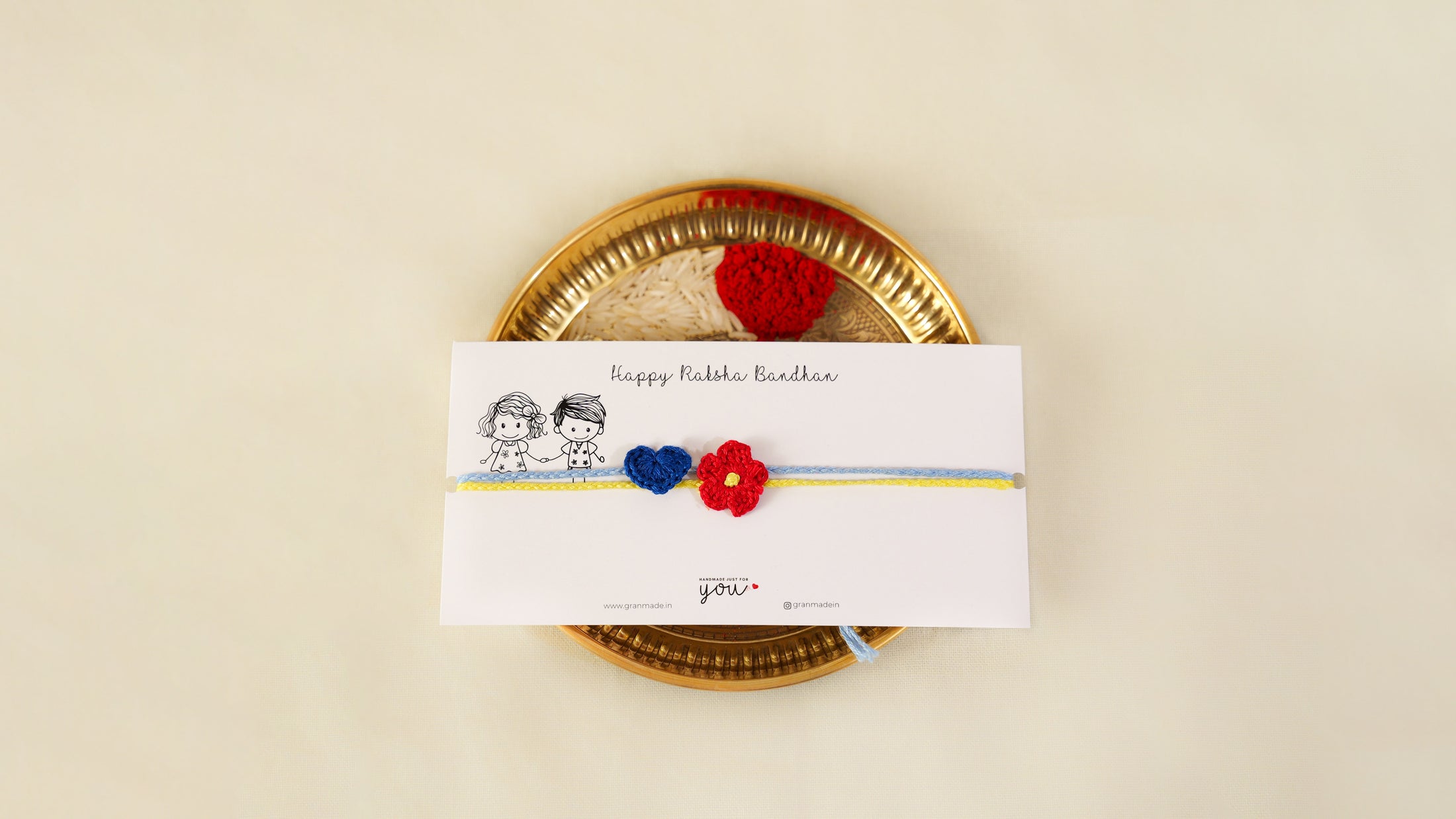 Crochet Heart and Flower Rakhi set of 2