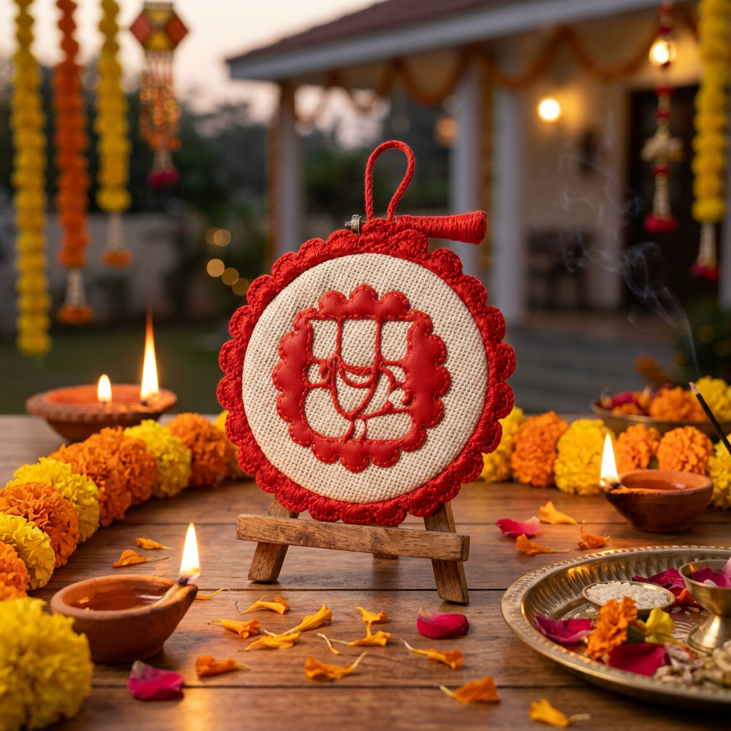 Crochet Ganeshji Wall Art with Easel Stand