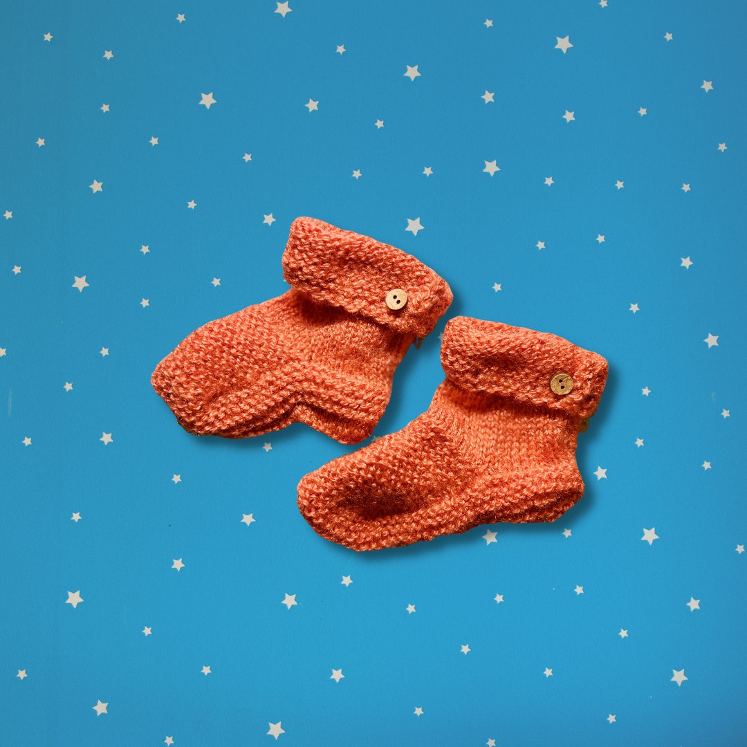 Baby Socks Set of 2 - Pumpkin Orange and Butterscotch Yellow Handknit Socks - Granmade