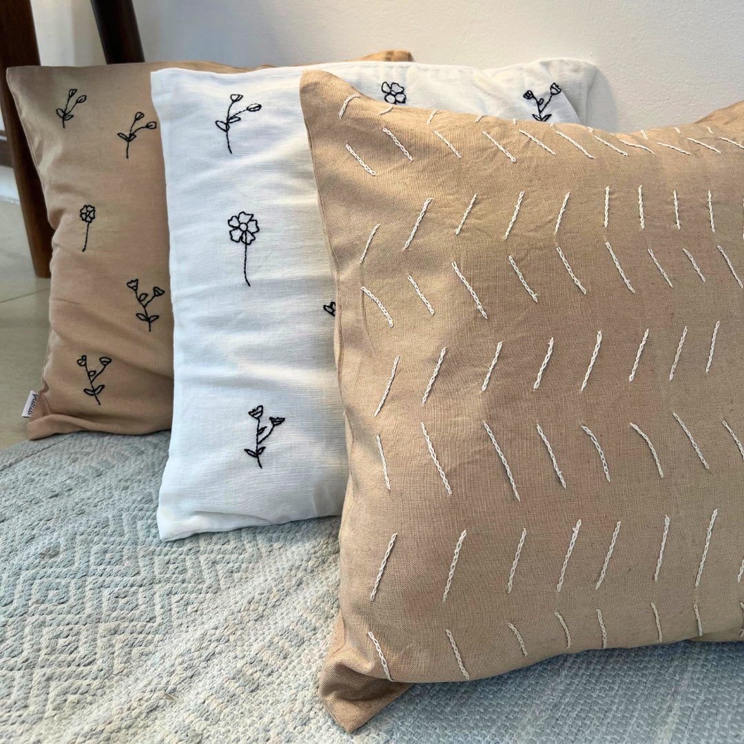 Beige and Black Flower Cushion Cover - Granmade