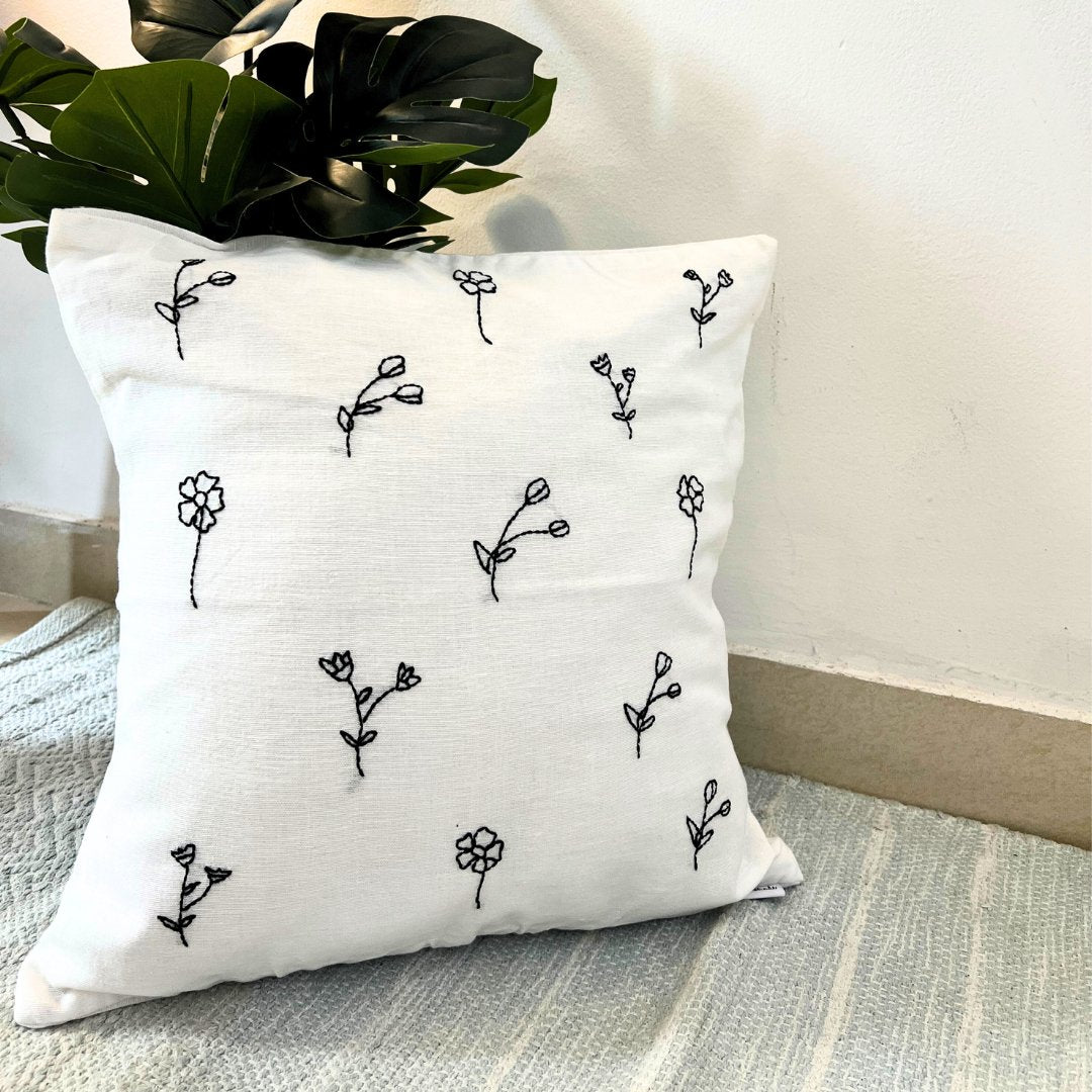 Beige and Black Flower Cushion Cover - Granmade