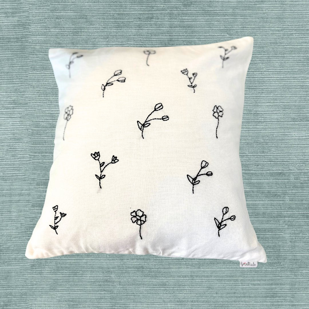 Beige and Black Flower Cushion Cover - Granmade