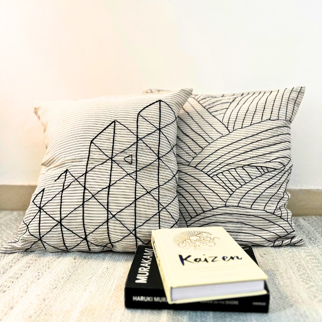 'Ikigai' Hand embroidered cushion cover - Granmade