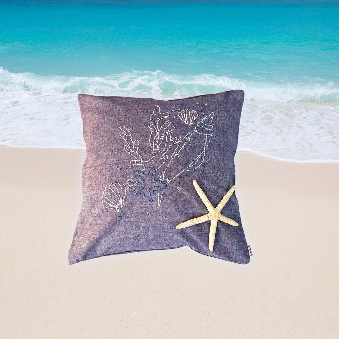 'On the Beach' Hand embroidered Cushion Covers (set of 2) - Granmade