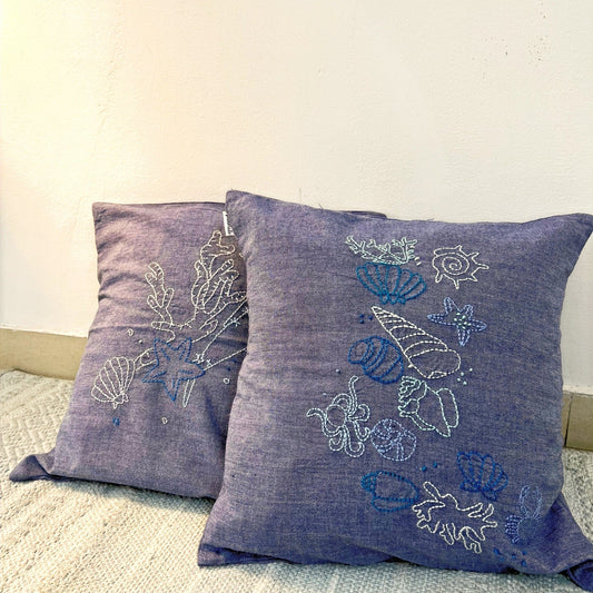 'On the Beach' Hand embroidered Cushion Covers (set of 2) - Granmade