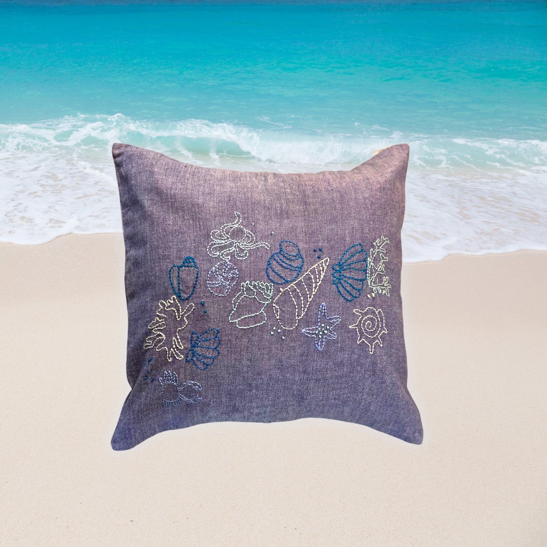 'On the Beach' Hand embroidered Cushion Covers (set of 2) - Granmade